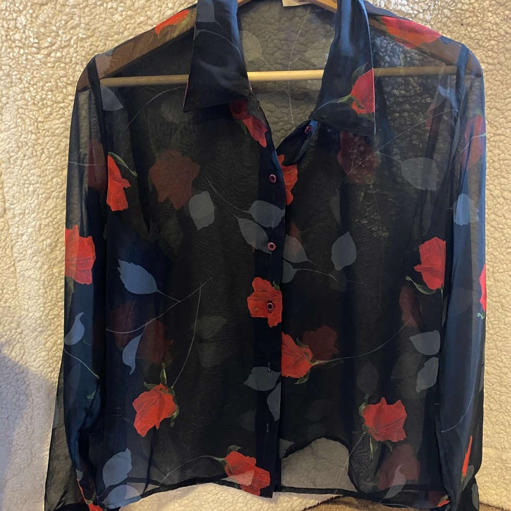 See through navy rose top